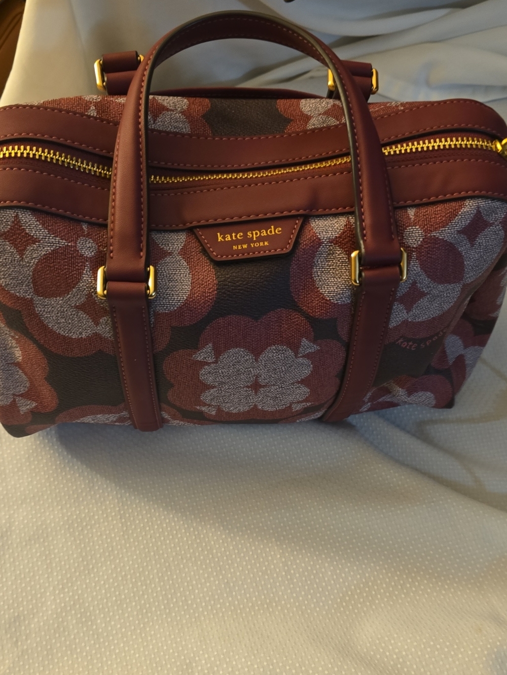 kate spade Floral Dome Satchel in Burgundy and Rust